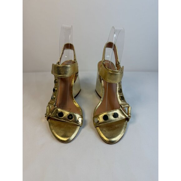 Halston Heritage Mica Sandal Womens Size 5.5M Gold & Bronze Studded Block Heel - Picture 2 of 15